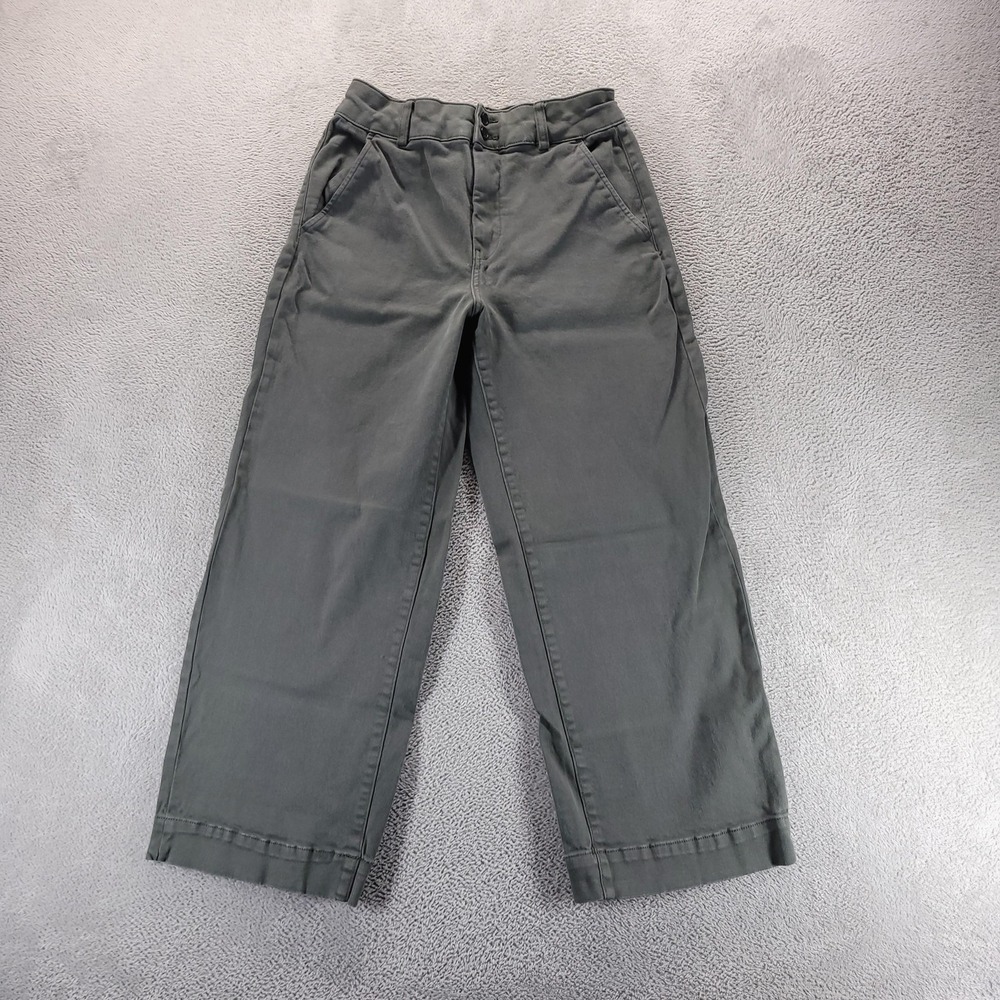 Everlane Pants Womens 8 Green Cropped Wide Leg Organic Cotton Twill Casual